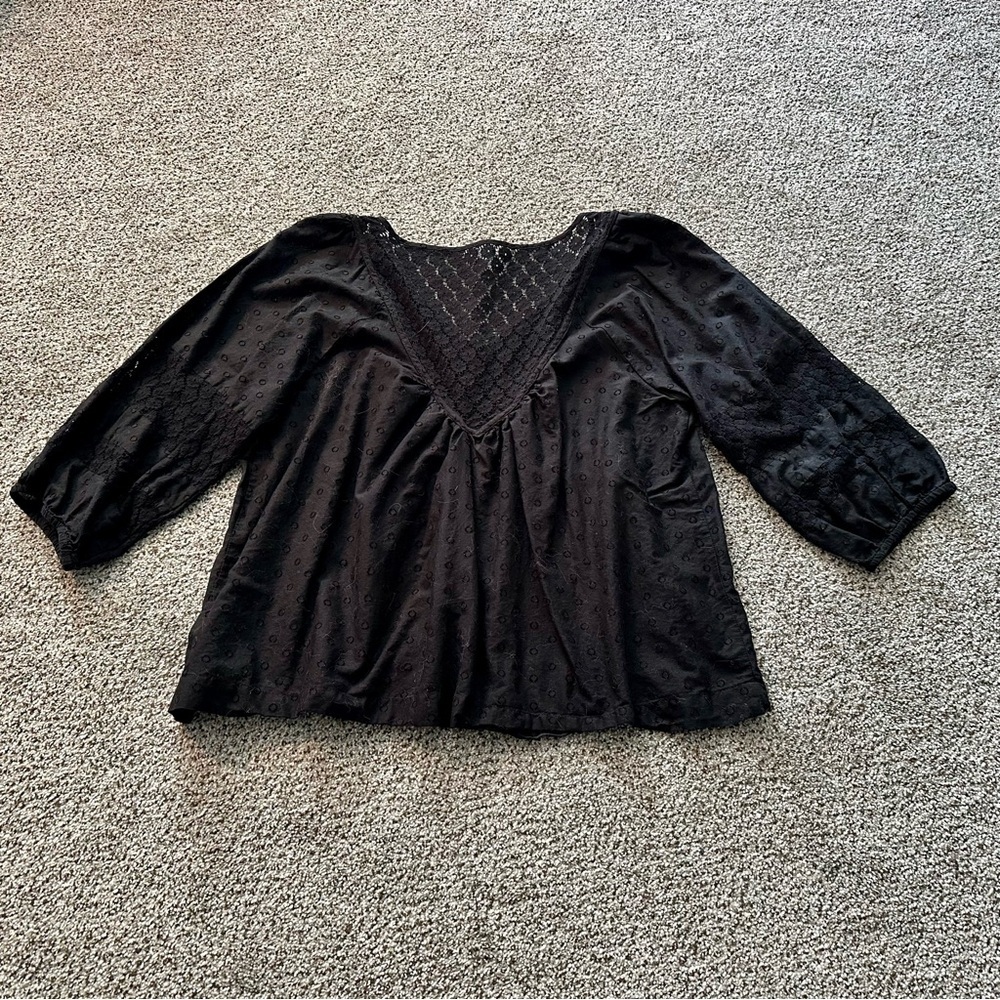 TORRID 00 0X XL Black Poplin Blouse Lace & Dot Detail R $59 - Picture 8 of 13